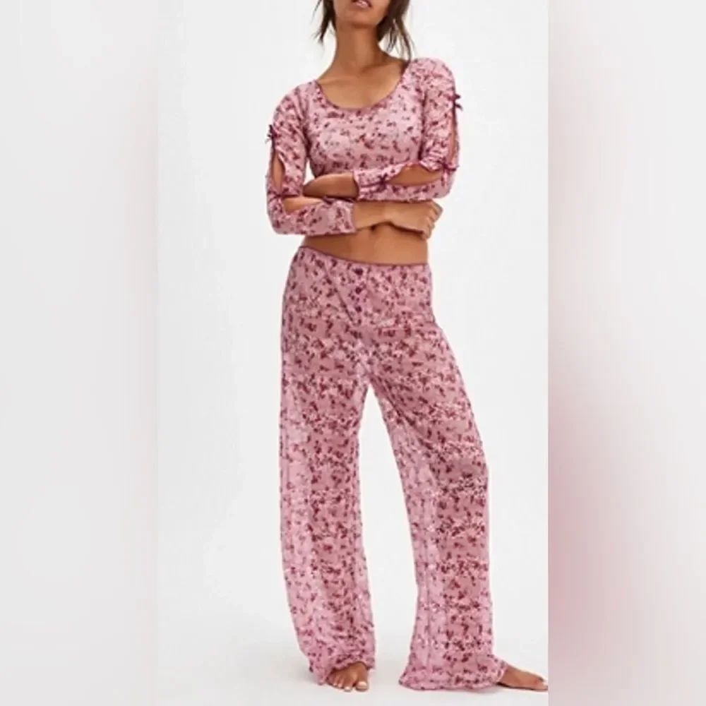 Free People Bali Lace Floral Two-Piece Sheer Lounge Set